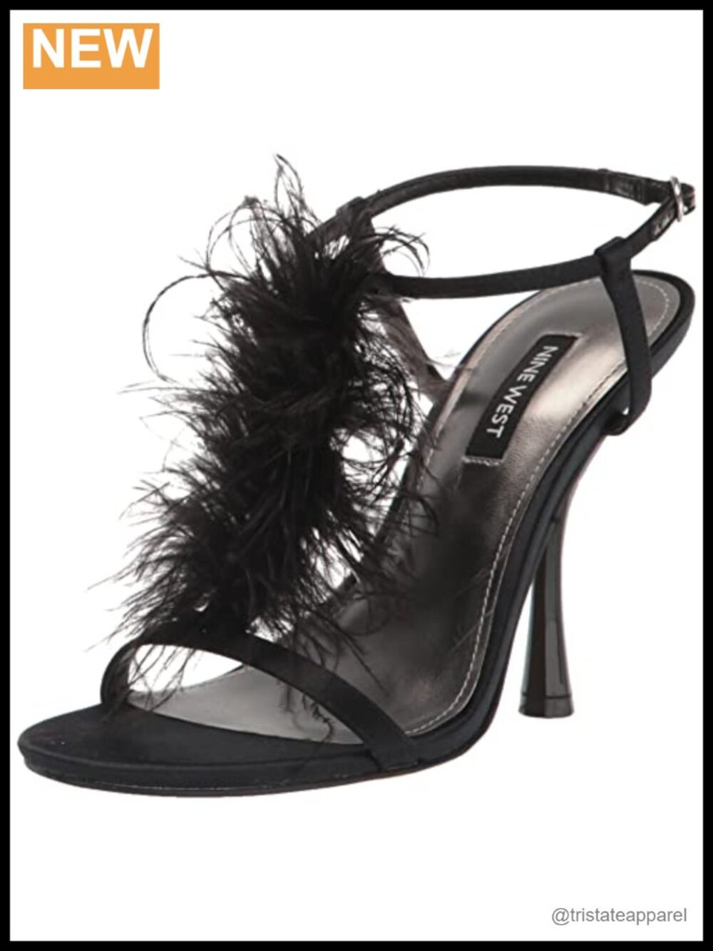 Nine West Million Ankle Strap Stiletto Heeled Sandals Feather Detail